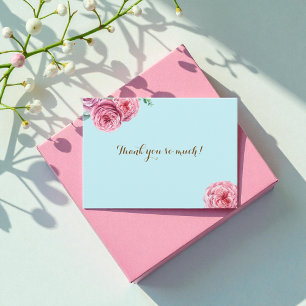 Floral Blue Pink Thank You Flat Card