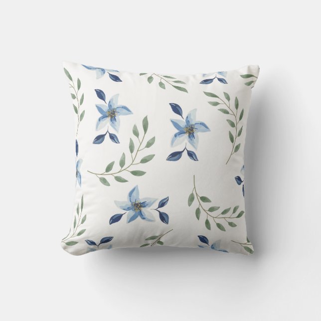 floral blue print pattern seamless  throw pillow (Front)