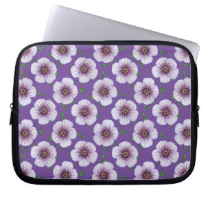 Floral Blue Purple Geranium on any Colour Laptop Sleeve