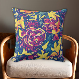 Floral Blue Purple Yellow Pattern Cushion