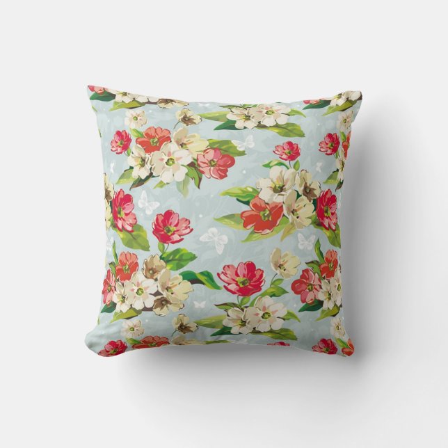 Floral Blue Redd White Cushion (Front)