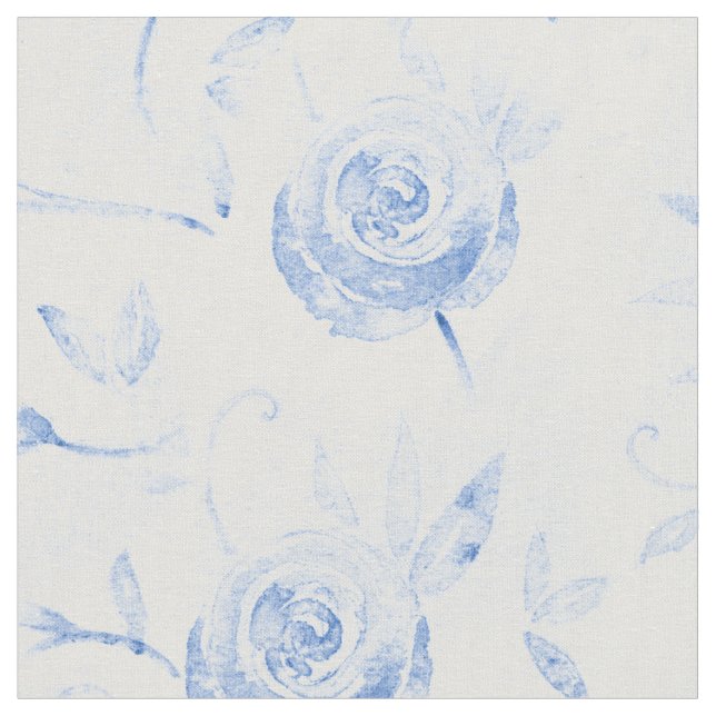 Floral Blue Rose Damask Pattern Fabric (Close Up)
