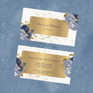 Floral Blue Roses Gold Customisable Business Card