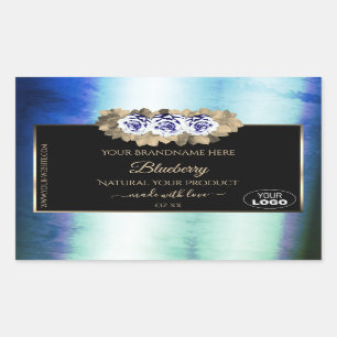 Floral Blue Roses Marble Product Labels Logo Black