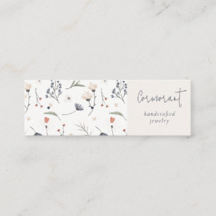 Floral Blue Rust Script Earring Stud Hoop Holder Mini Business Card