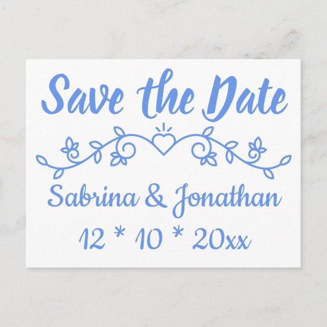 Floral Blue Save The Date Wedding Engagement Postcard (Front)
