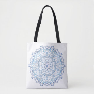 Floral Blue Simple Mandala Circle Minimalist Tote Bag