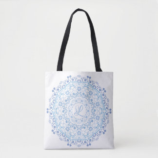 Floral Blue Simple Mandala Circle Minimalist Tote Bag