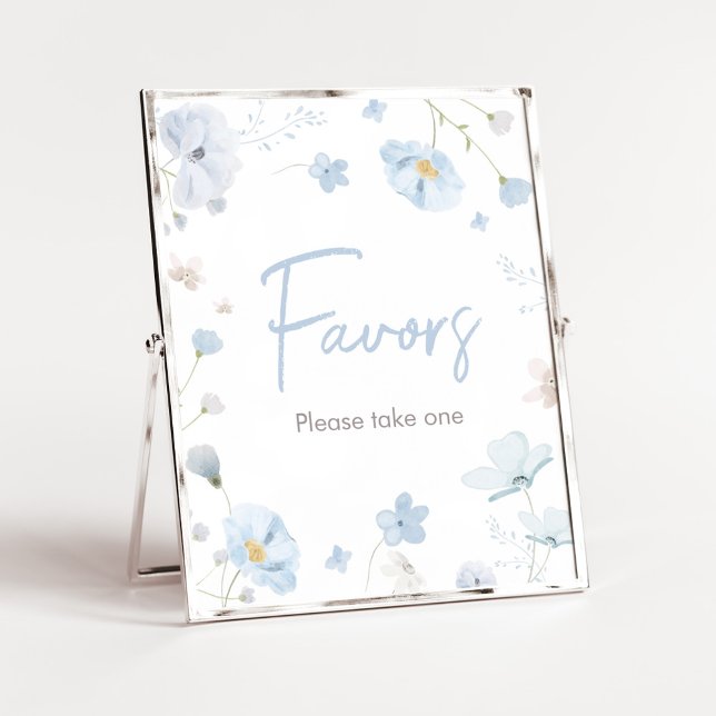 Floral Blue Spring Baby in Bloom BabyShower Favour Poster (Blue Spring Floral Baby in Bloom Baby Shower Favors Sign)