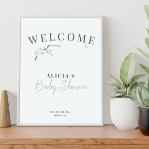 Floral blue spring boy baby shower welcome sign