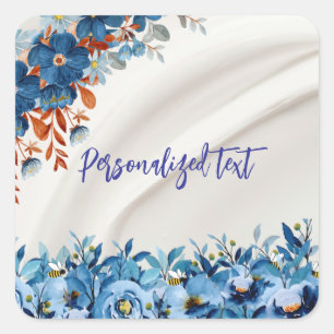 Floral Blue Square Sticker