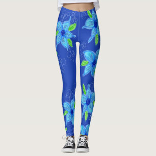 Floral Blue Star Leggings