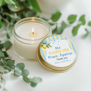 Floral Blue Stripe Main Squeeze Bridal Shower Classic Round Sticker