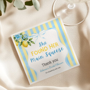 Floral Blue Stripe Main Squeeze Bridal Shower Napkin
