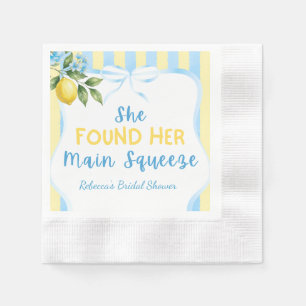 Floral Blue Stripe Main Squeeze Bridal Shower Napkin