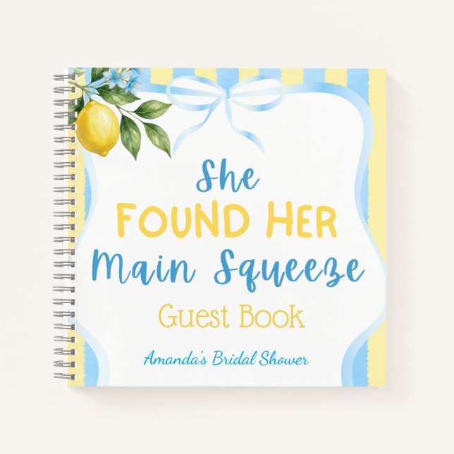Floral Blue Stripe Main Squeeze Bridal Shower Notebook (Front)