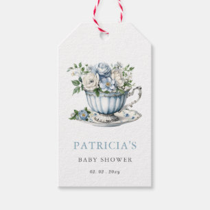 Floral Blue Tea Party Boy Baby Shower  Gift Tags