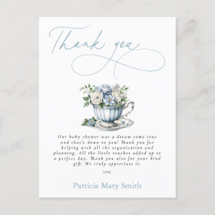 Floral Blue Tea Party Boy Baby Shower Thank You  Postcard