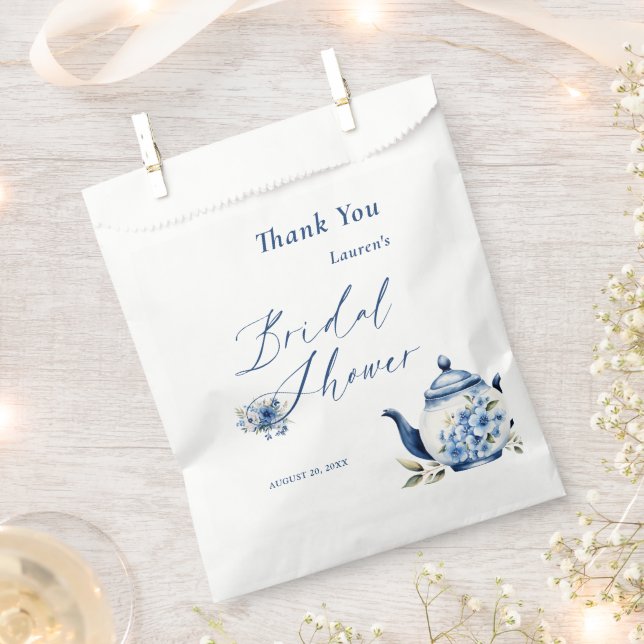 Floral Blue Tea Party Bridal Shower Welcome Favour Bag (Clipped)