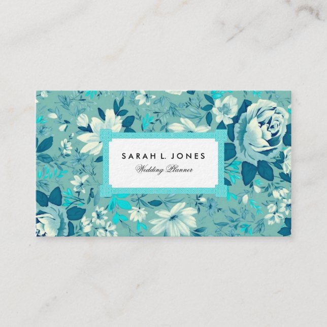 Floral Blue Teal Roses Business Calling Card (Front)