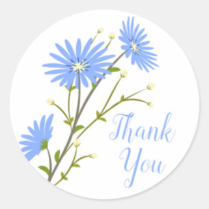 Floral Blue Thank You Daisy Flower Wedding Daisies Classic Round Sticker