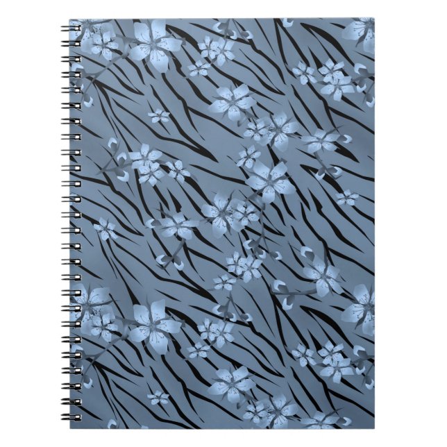 Floral, blue, tiger pattern notebook (Front)