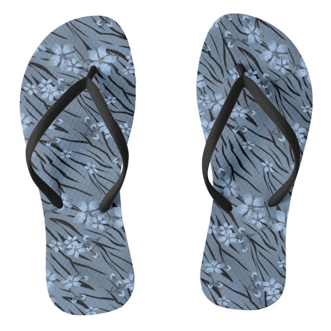 Floral, blue, tiger pattern thongs (Footbed)