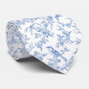 Floral blue toile de jouy neck tie