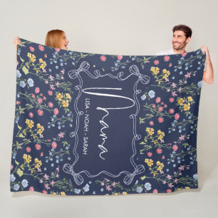 Floral Blue Unique Mama We love you Fleece Blanket