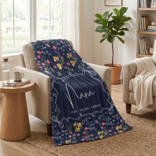Floral Blue Unique Nana Grandkids Fleece Blanket