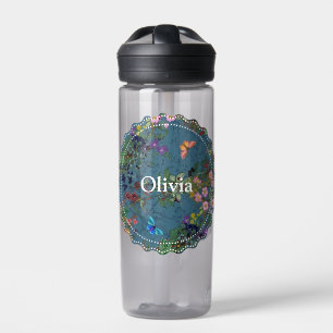 Floral blue water bottle