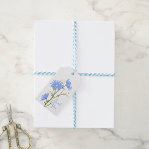Floral Blue Watercolor Daisies Thank You Flowers Gift Tags