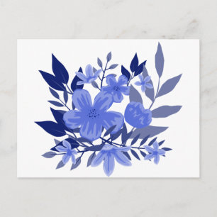 Floral Blue Watercolor Flowers Postcard
