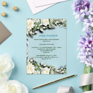 Floral Blue Watercolor Theme Acrylic Invitations