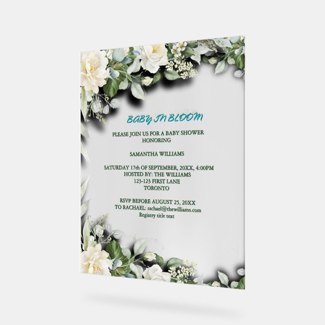 Floral Blue Watercolor Theme Acrylic Sign (Angle)