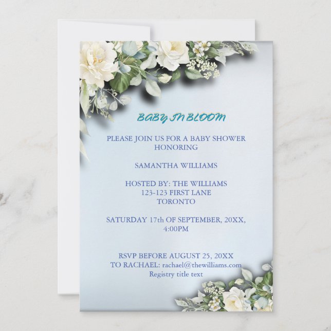 Floral Blue Watercolor Theme Invitation (Front)
