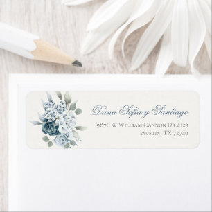 Floral Blue Wedding Spanish invitation Return Address Label