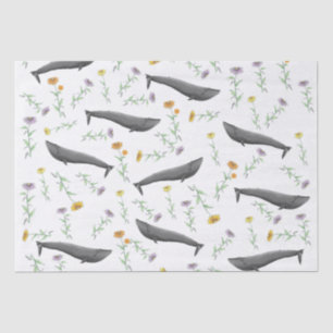 Floral Blue Whale Spring Illustration Pattern   Tissue Paper