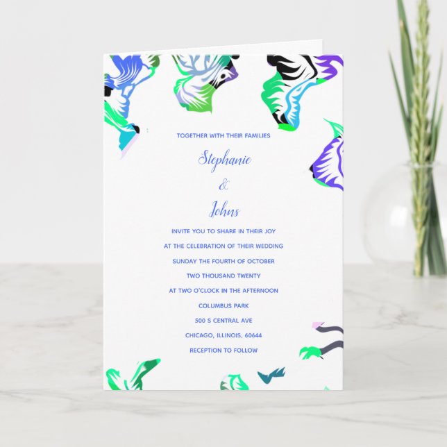 Floral Blue White Boho Summer Spring Wedding Invitation (Front)
