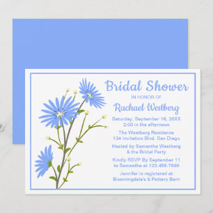 Floral Blue White Bridal Shower Daisy Flowers Invitation