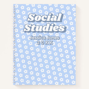 Floral Blue White Daisy Pattern School Subject Notebook