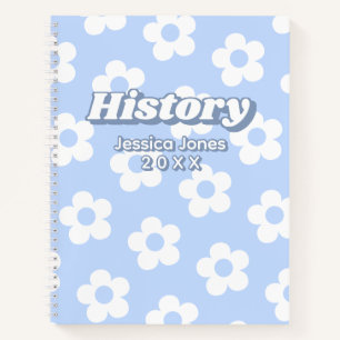 Floral Blue White Daisy Pattern School Subject Notebook
