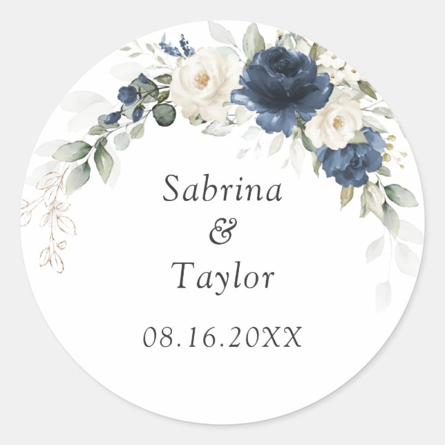 Floral Blue White Greenery Envelope Seal Sticker (Front)