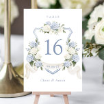 Floral Blue White Hydrangea Crest Table Number<br><div class="desc">Floral Elegant Blue White Hydrangea Crest Table Number</div>