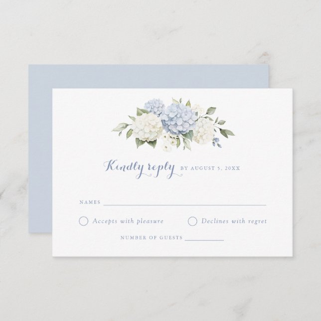 Floral Blue White Hydrangea Wedding RSVP Invitation (Front/Back)