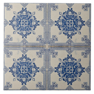 floral blue white Modern Portuguese azulejos Tile