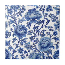 Floral Blue & White Tile Timeless Home Decor Gift