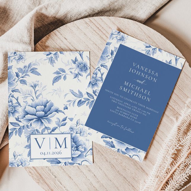 Floral Blue White Toile De Jouy Invitation (Creator Uploaded)