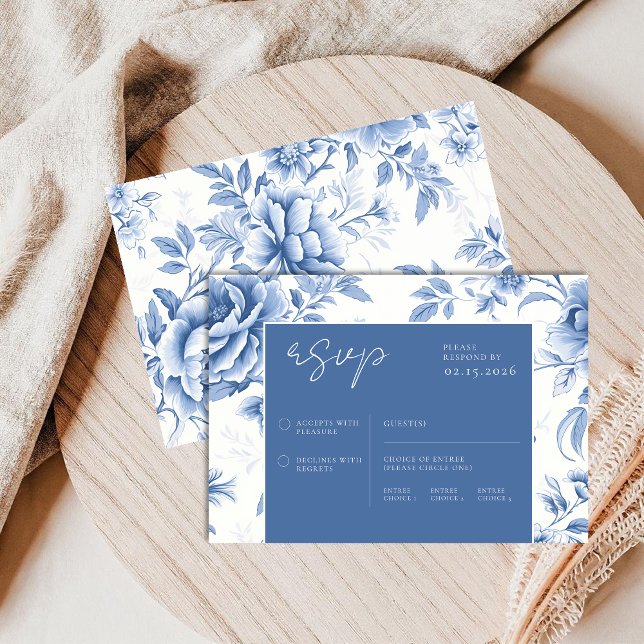 Floral Blue White Toile De Jouy RSVP Card (Creator Uploaded)