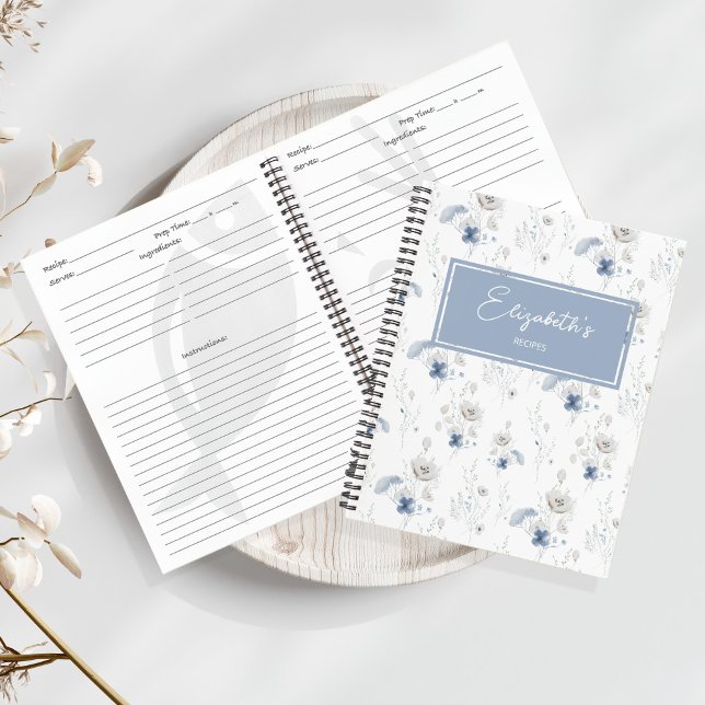 Floral Blue Wildflower Personalised Recipe Notebook (Creator Uploaded)